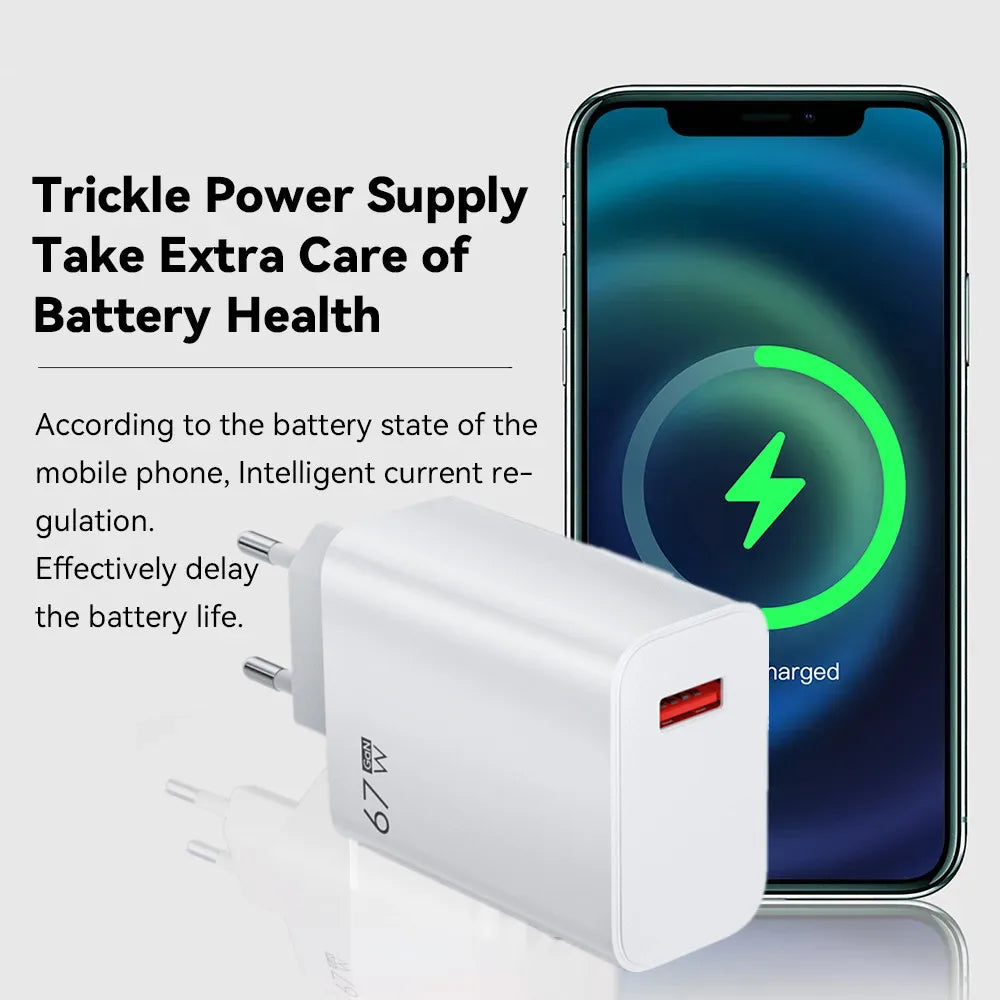67W Charger Fast Charging Phone Charger Power Adapter Type C Cable For iPhone Samsung Xiaomi Huawei USB Quick Charge Charger