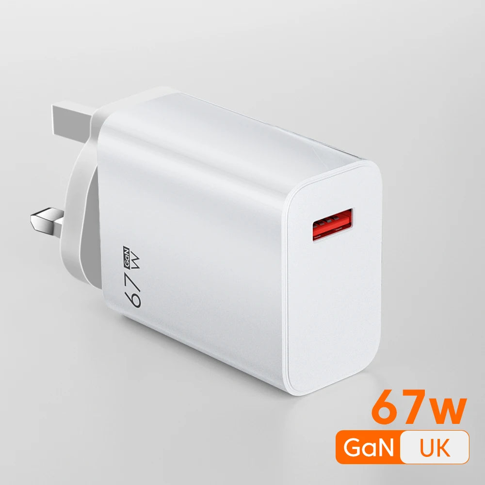 67W Charger Fast Charging Phone Charger Power Adapter Type C Cable For iPhone Samsung Xiaomi Huawei USB Quick Charge Charger