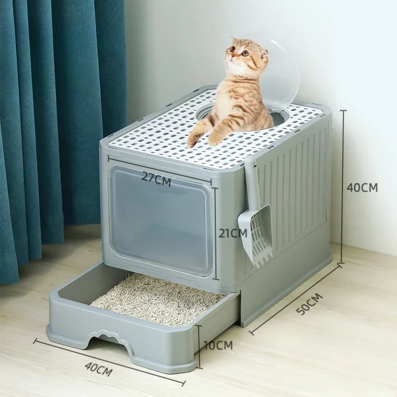 Extra Large Cat Litter Box Totally Closed Cat Sandbox with Drawer Anti-Splash Cat Litter Pan Detachable Odor Removal Cat Toilet