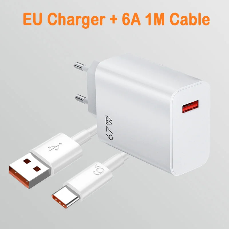 67W Charger Fast Charging Phone Charger Power Adapter Type C Cable For iPhone Samsung Xiaomi Huawei USB Quick Charge Charger