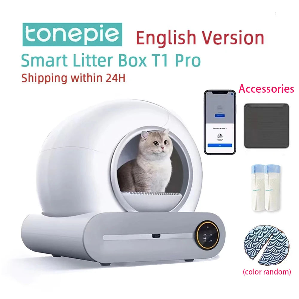 Tonepie 65L Automatic Smart Cat Litter Box Self Cleaning Fully Enclosed with APP Control Cat Toilet Litter Tray English versions