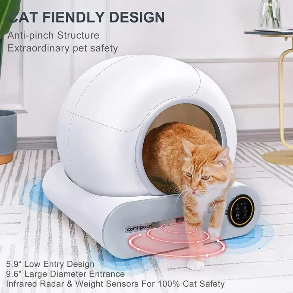 Tonepie 65L Automatic Smart Cat Litter Box Self Cleaning Fully Enclosed with APP Control Cat Toilet Litter Tray English versions