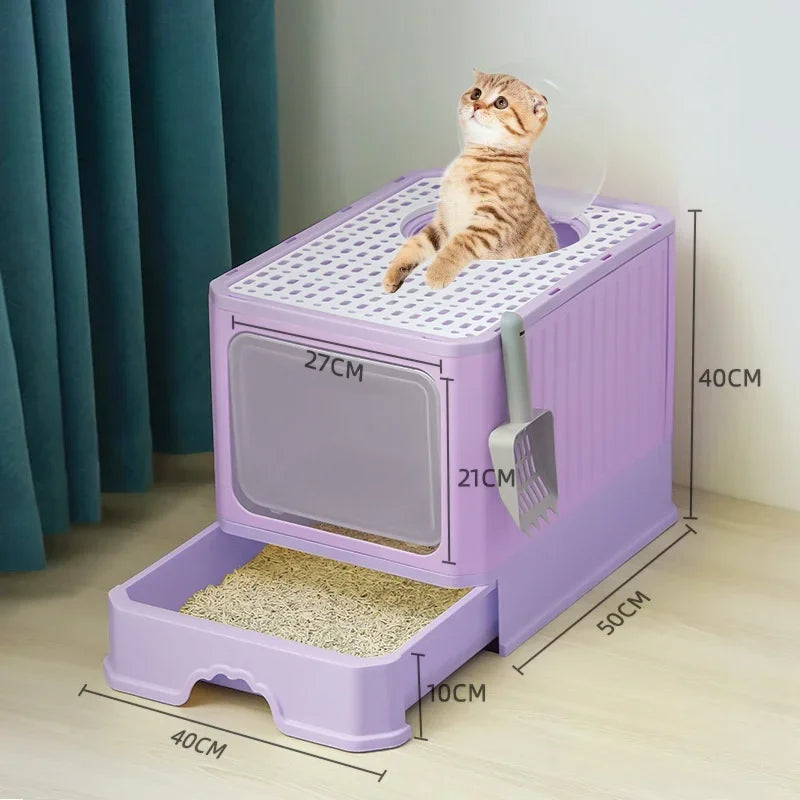Extra Large Cat Litter Box Totally Closed Cat Sandbox with Drawer Anti-Splash Cat Litter Pan Detachable Odor Removal Cat Toilet
