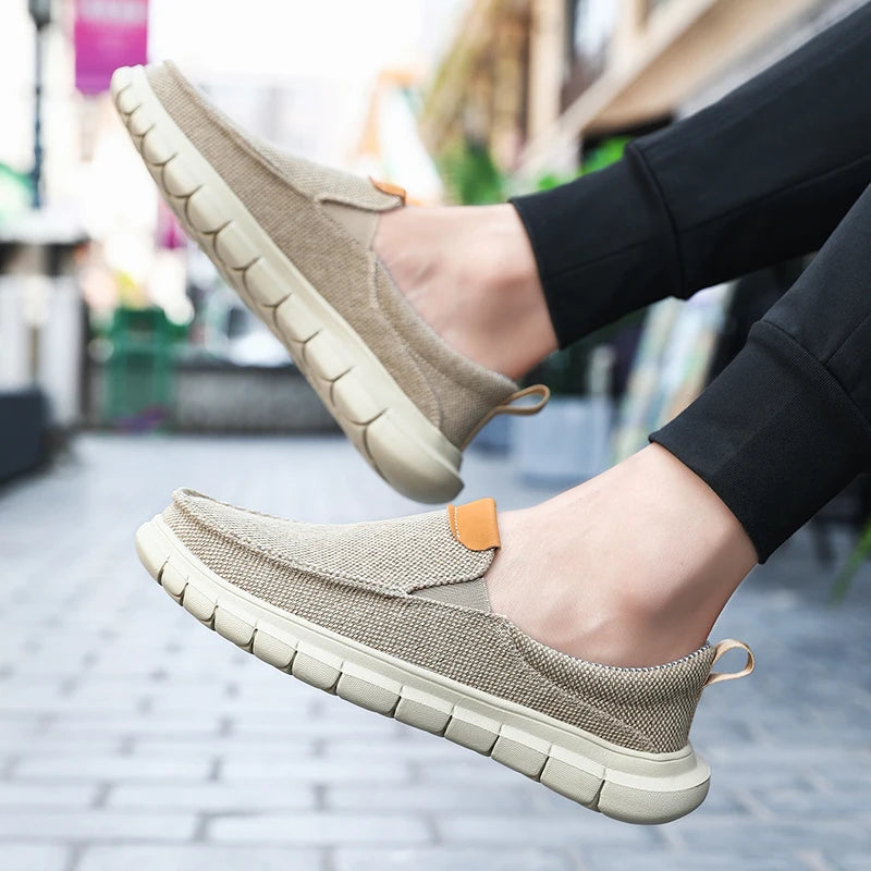 Fashion Men Driving Shoes Summer Canvas Shoes Breathable Comfortable Outdoor Slip On Walking Sneakers Classic Loafers For Men