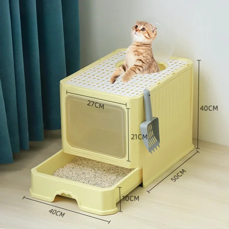 Extra Large Cat Litter Box Totally Closed Cat Sandbox with Drawer Anti-Splash Cat Litter Pan Detachable Odor Removal Cat Toilet