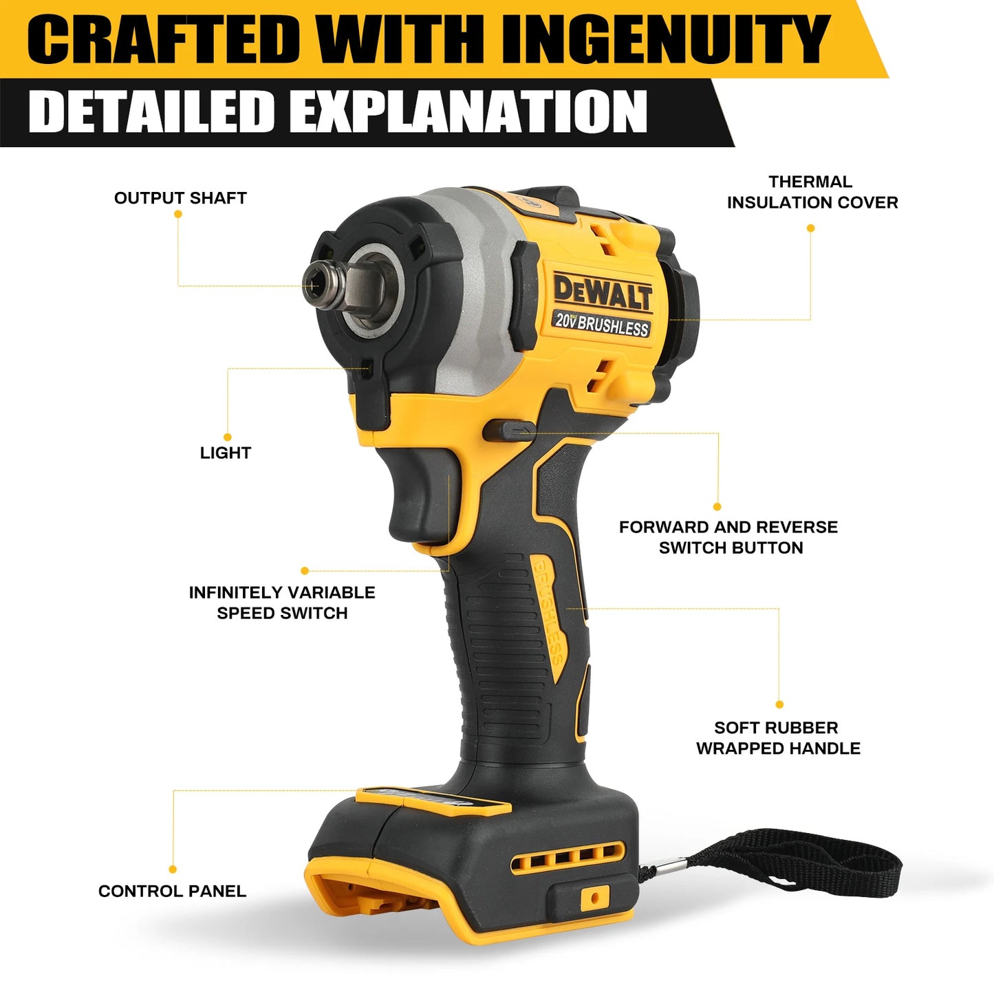 Dewalt DCF850 Rechargeable Cordless 20V Cordless Impact Wrench, Lithium Electric Battery, Power Tools, Original Large Torque