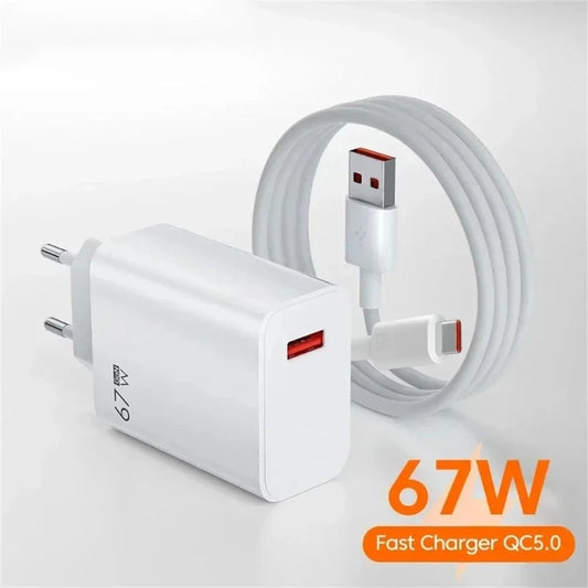 67W Charger Fast Charging Phone Charger Power Adapter Type C Cable For iPhone Samsung Xiaomi Huawei USB Quick Charge Charger