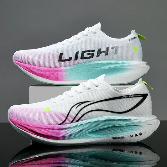 New Summer Flying Carbon Plate Running Shoes for Men and Women, Ultra-Brightweight Running Shoes for Students, Thin Mesh Breathable Racing Professional Competition Sports Shoes