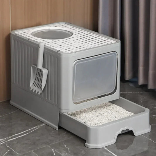 Extra Large Cat Litter Box Totally Closed Cat Sandbox with Drawer Anti-Splash Cat Litter Pan Detachable Odor Removal Cat Toilet