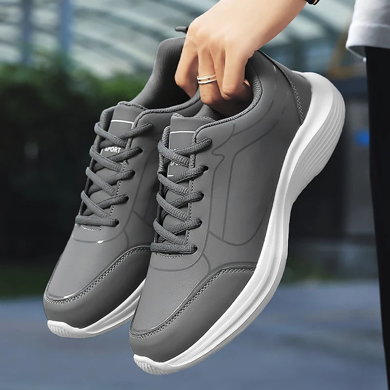 2025 New Lightweight Men Casual Leather Sneakers Non-slip Breathable Male Outdoor Running Shoes Lace Up Soft Sport Shoes